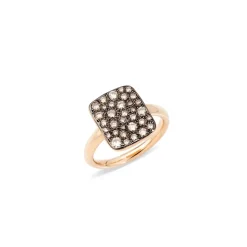 Bague Rectangulaire Pomellato Or Rose, Diamants Bruns et Pierre de Sable