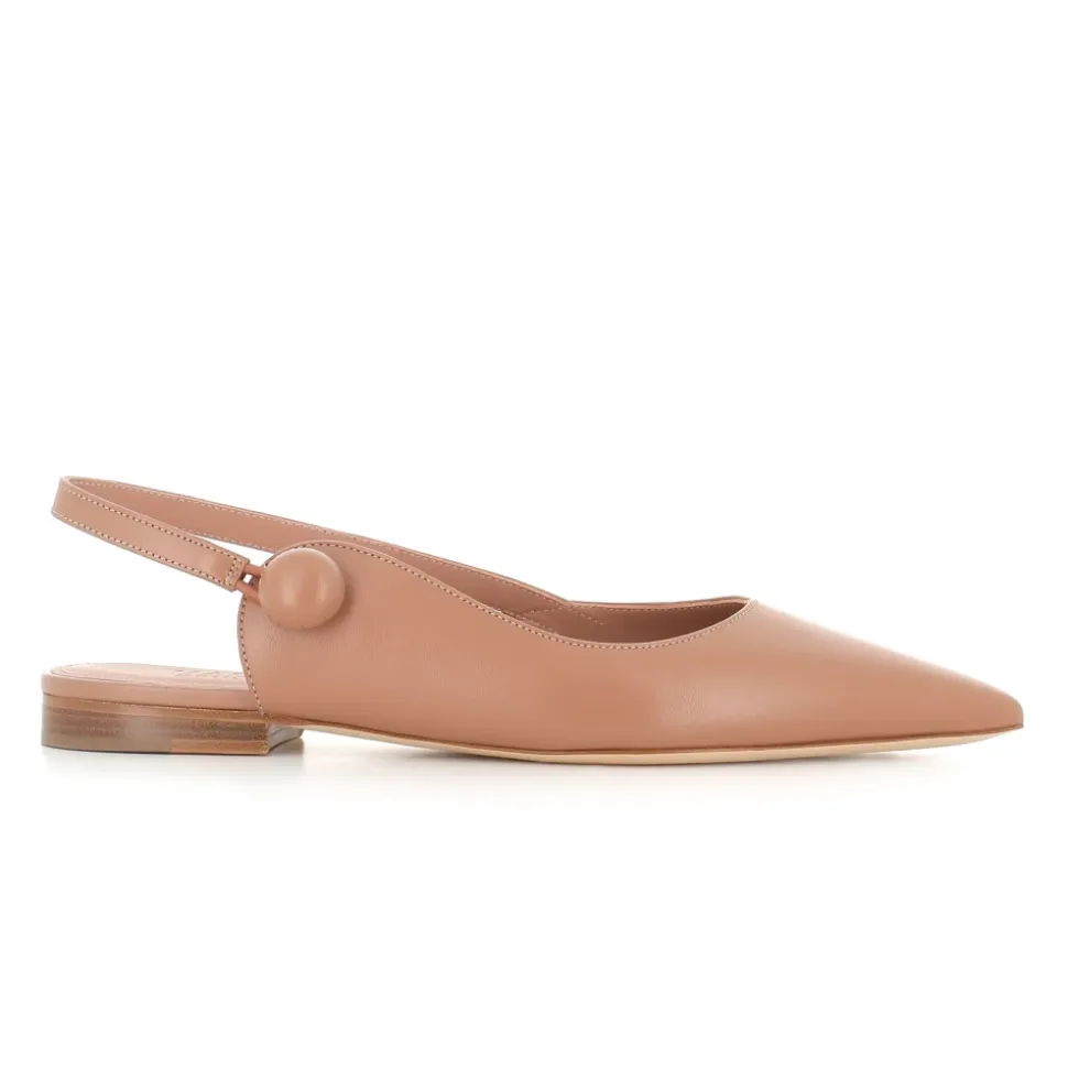 Ballerines Beige en Cuir avec Bride Arrière