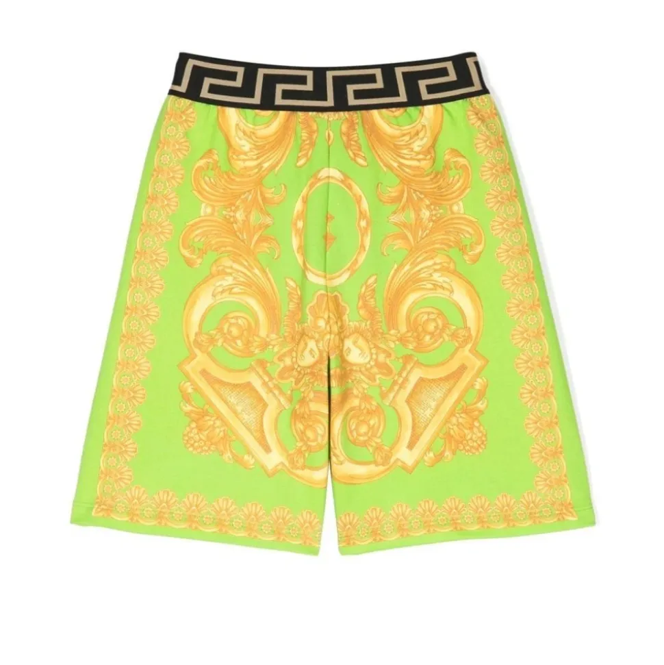 Barocco-print Shorts Lime/Gold