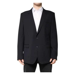 Blazer en Laine Bleu Foncé à Deux Boutons