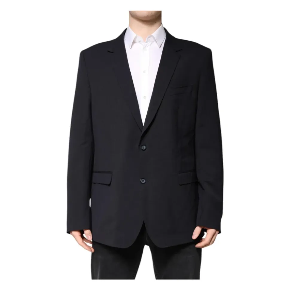 Blazer en Laine Bleu Foncé à Deux Boutons