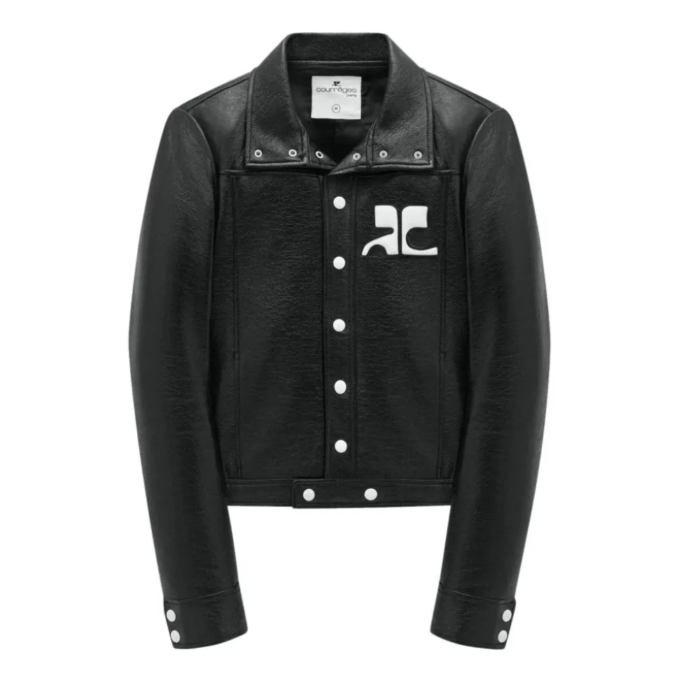 Blouson en Faux Cuir avec Patch Logo