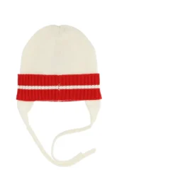 Bonnet bicolore en laine mélangée avec écusson ours