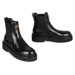 Bottes Chelsea en Cuir Noir Inserts Élastiques