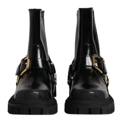 Bottes Cheville en Cuir Noir Boucle