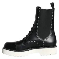 Bottes de combat mi-mollet en cuir noir