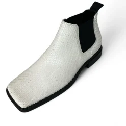 Bottine en cuir blanc motif reptile