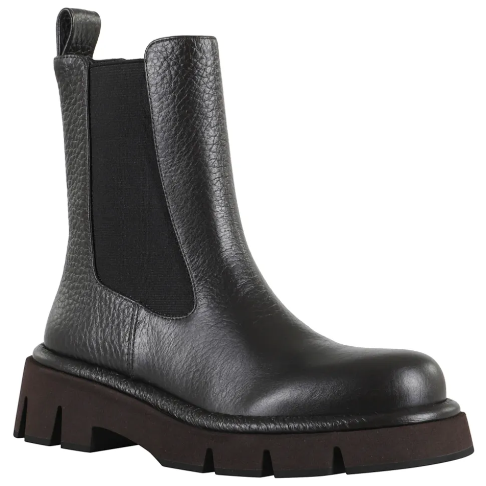 Bottine en Cuir Martelé Noir