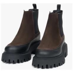 Bottines Chelsea marron foncé pour femmes en velours véritable de qualité supérieure