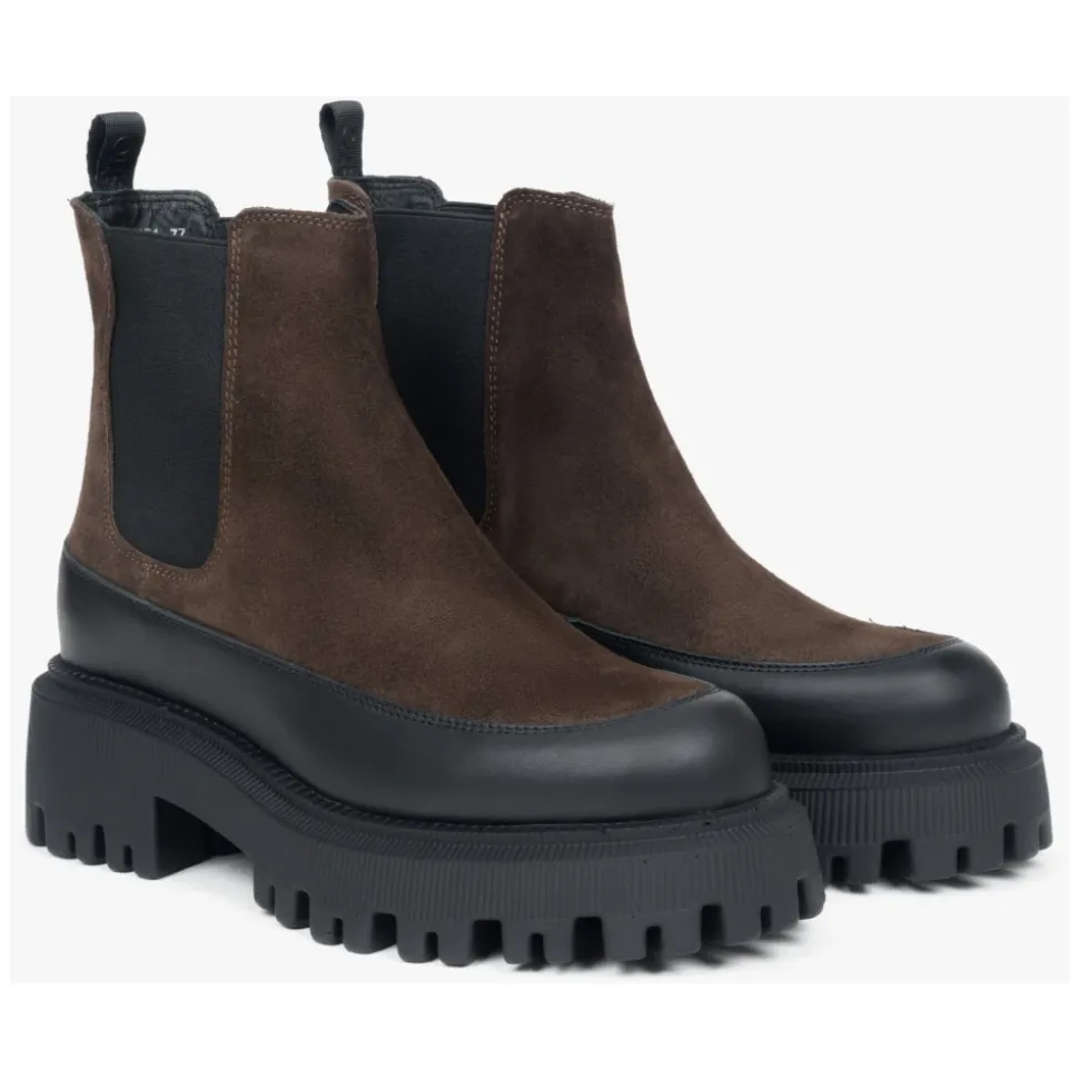 Bottines Chelsea marron foncé pour femmes en velours véritable de qualité supérieure