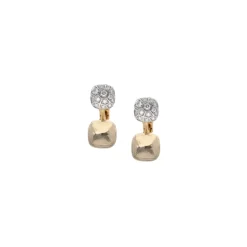 Boucles d'Oreilles Nues en Or Rose et Or Blanc avec Topaze Blanche et Pavé de Diamants