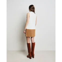 Boxy Knit Dress with Bicolor Band and Gold Buttons