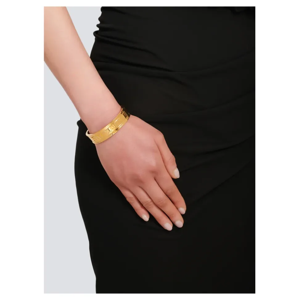 Brass cuff bracelet with logo