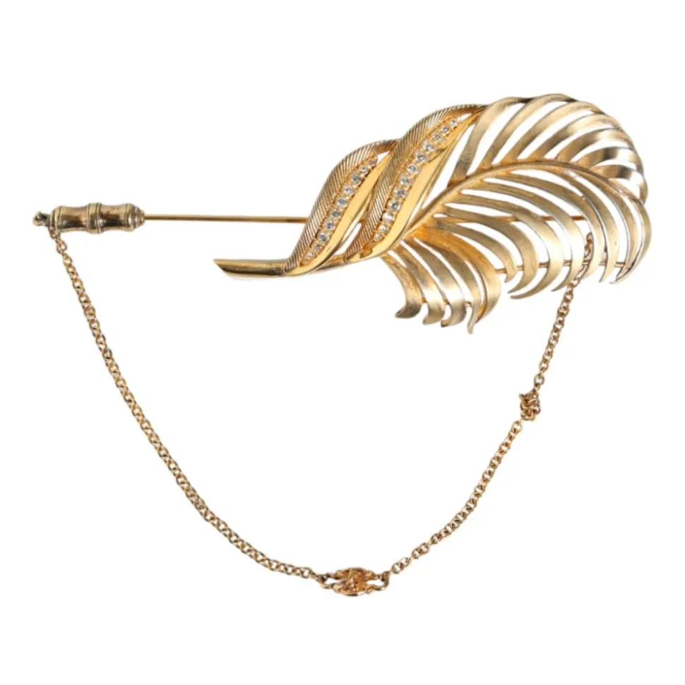 Broche Chaîne en Cristal Feuille d'Or