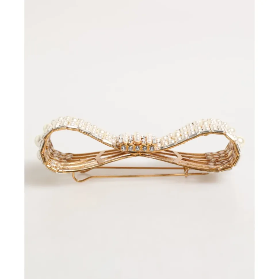 Broche Or Laiton Cristal Verre Fausse Perle