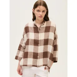 Camicia over in lino a quadri
