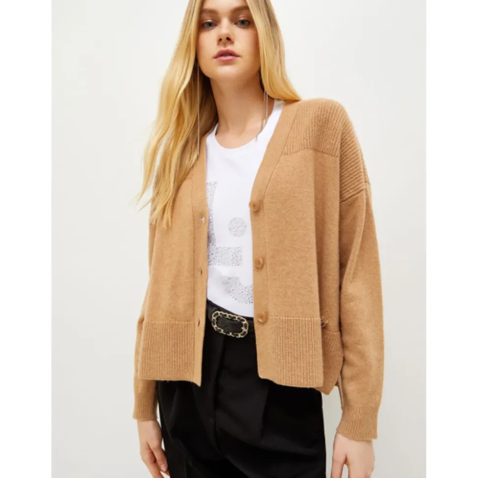 Cardigan Boutonné en Laine et Coton