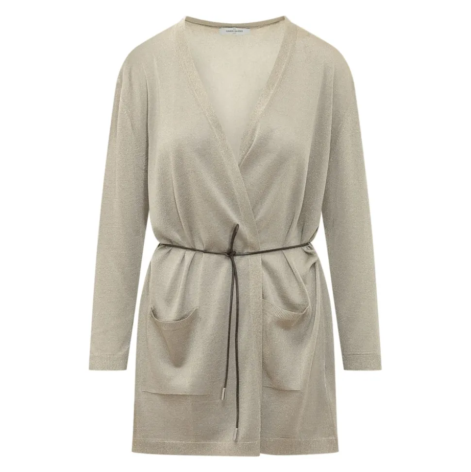 Cardigan Long à Col V avec Ceinture à la Taille