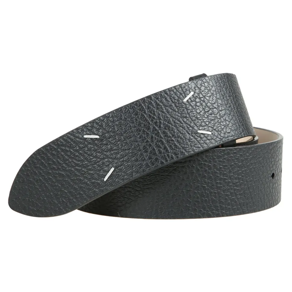 Ceinture en cuir métallisé avec quatre coutures