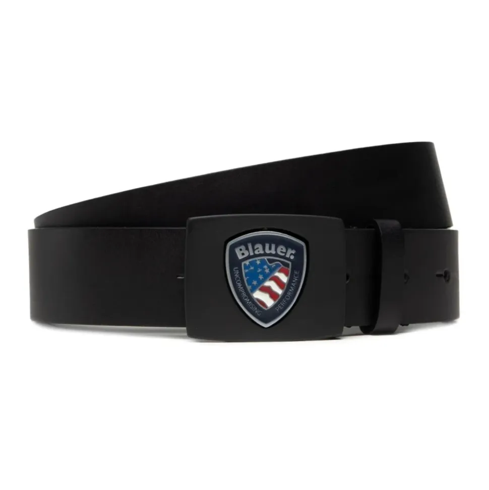Ceinture en cuir noir avec boucle logo