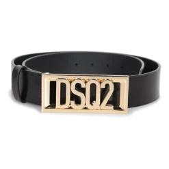Ceinture en Cuir Noir avec Logo Surélevé