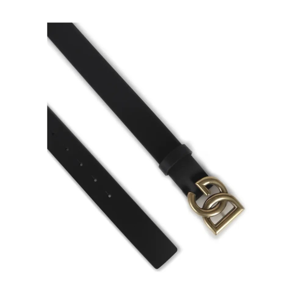 Ceinture en Cuir Noire avec Boucle Logo