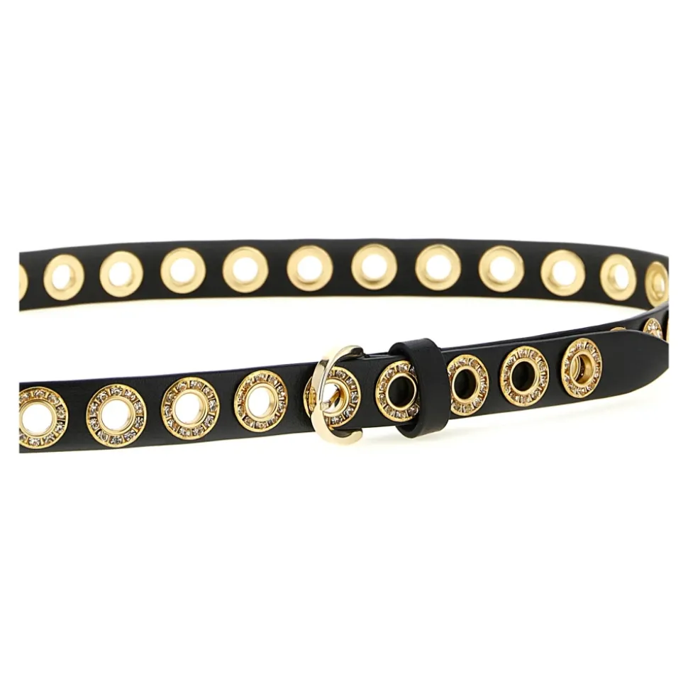 Ceinture en tissu effet cuir avec clous et cristaux
