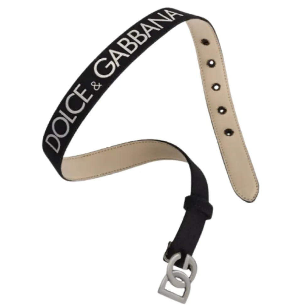 Ceinture Logo en Toile et Cuir de Veau