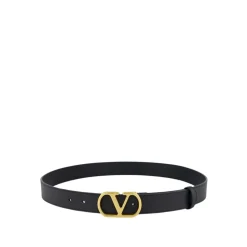 Ceinture noire avec logo V en veau brillant