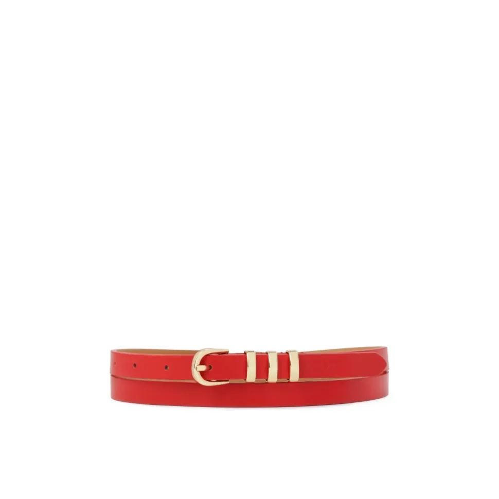 Ceinture rouge étroite avec boucles métalliques