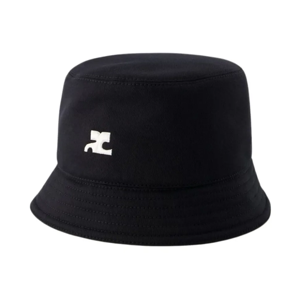 Chapeau Seau en Coton Noir avec Signature