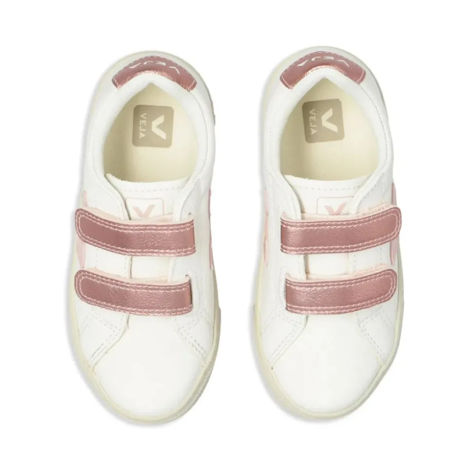 Chaussures Blanches à Bride Touch-Strap et Semelle Plate en Caoutchouc
