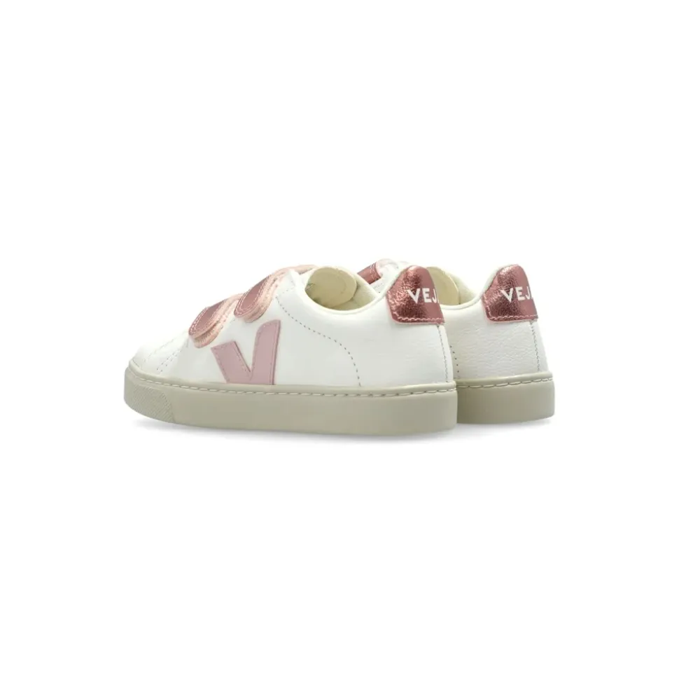 Chaussures Blanches à Bride Touch-Strap et Semelle Plate en Caoutchouc