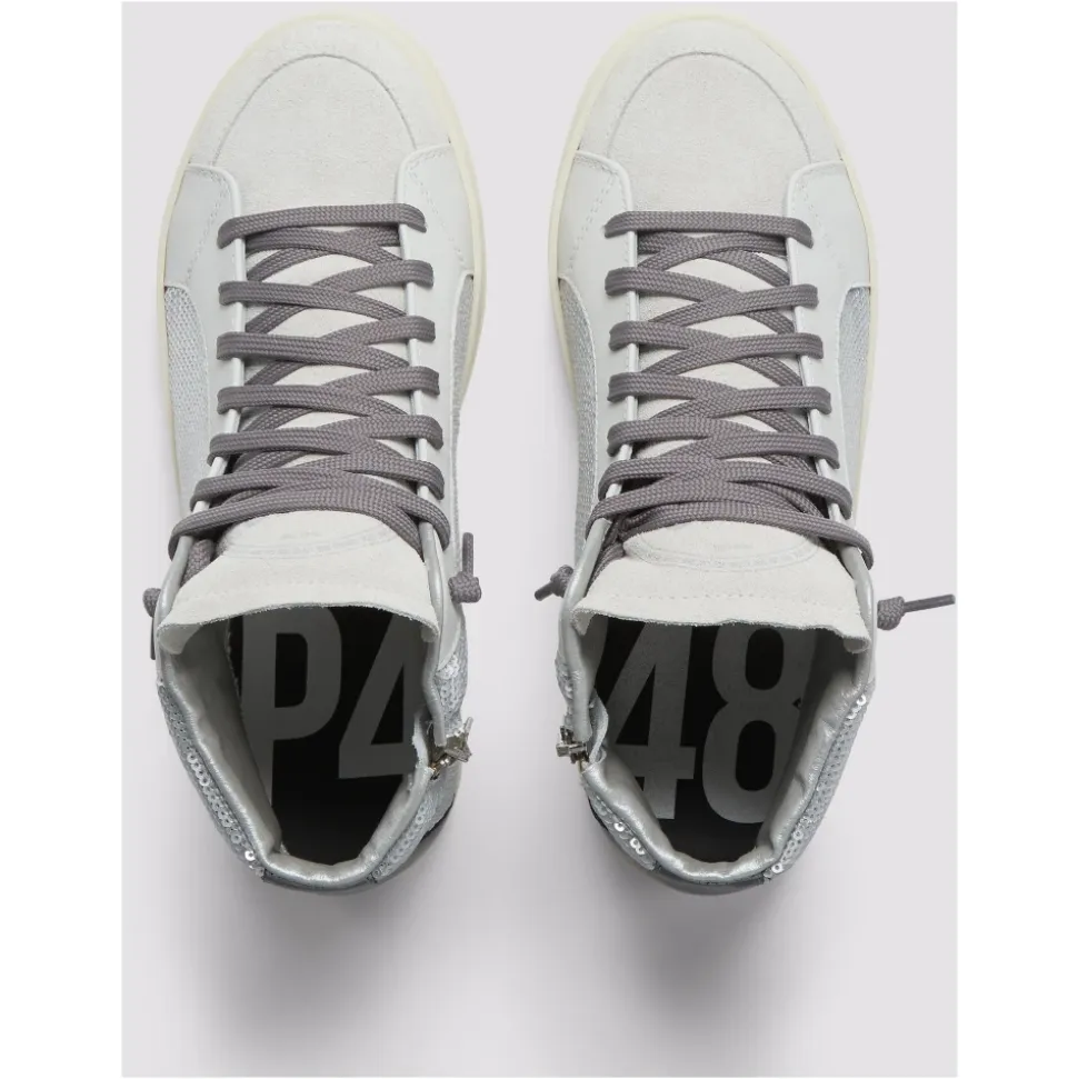 Chaussures de Skate Grises à Paillettes Métalliques