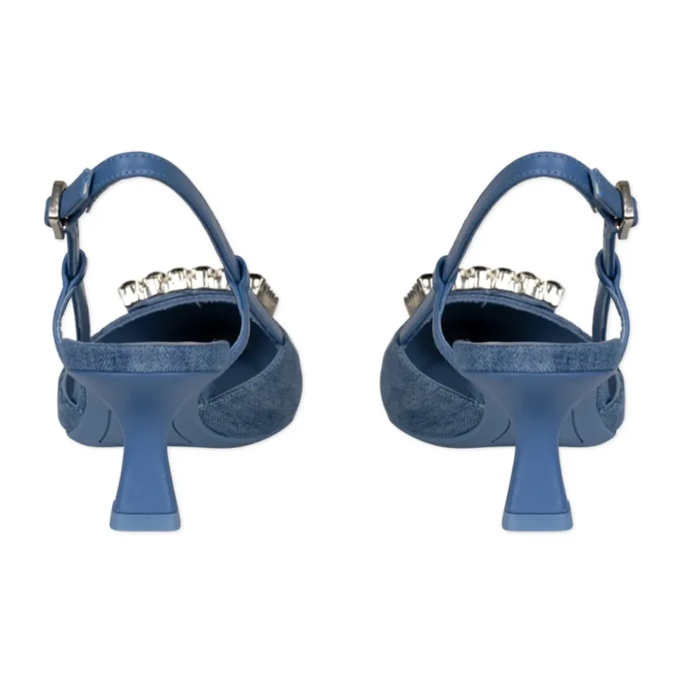 Chaussures Plates en Denim avec Bijoux