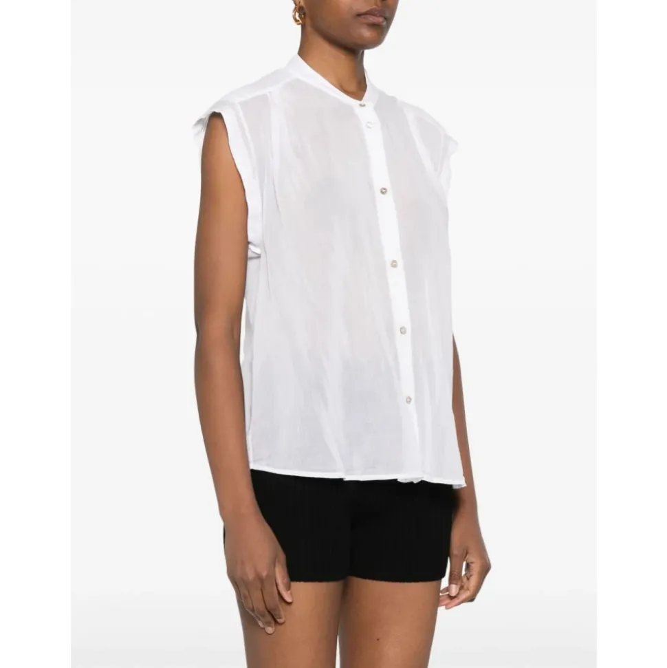 Chemise blanche boutonnée avec détails froncés