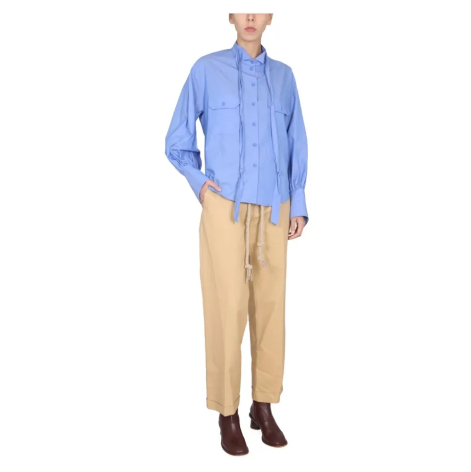 Chemise Boutonnée avec Liens au Col