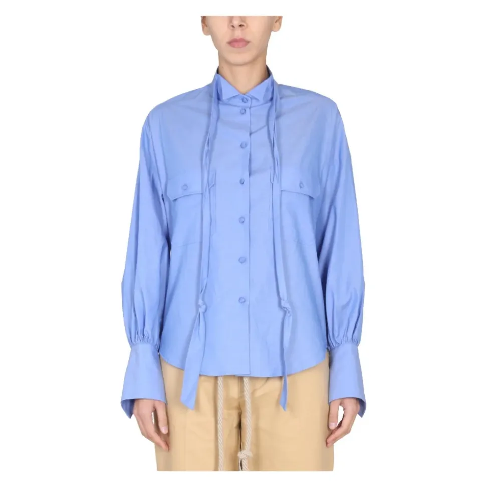 Chemise Boutonnée avec Liens au Col