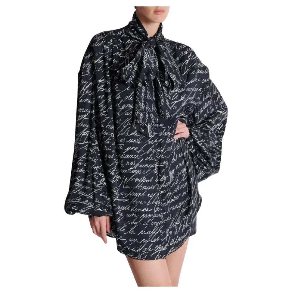Chemise à col lavallière imprimée « Lettre d'amour »