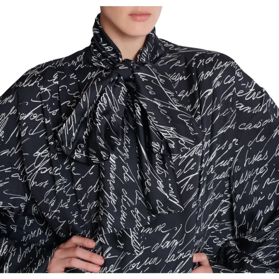 Chemise à col lavallière imprimée « Lettre d'amour »