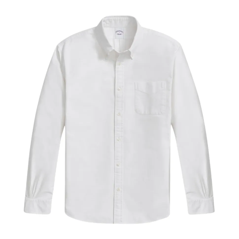 Chemise de sport Oxford blanche, coupe droite, col polo boutonné