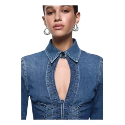 Chemise en denim slim avec découpe et détails lacés