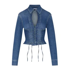 Chemise en denim slim avec découpe et détails lacés