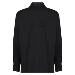 Chemise en Laine avec Col en Cuir Intrecciato