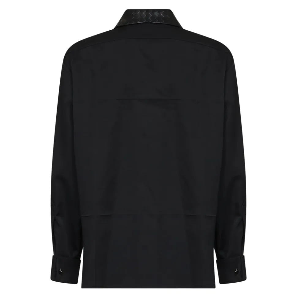 Chemise en Laine avec Col en Cuir Intrecciato