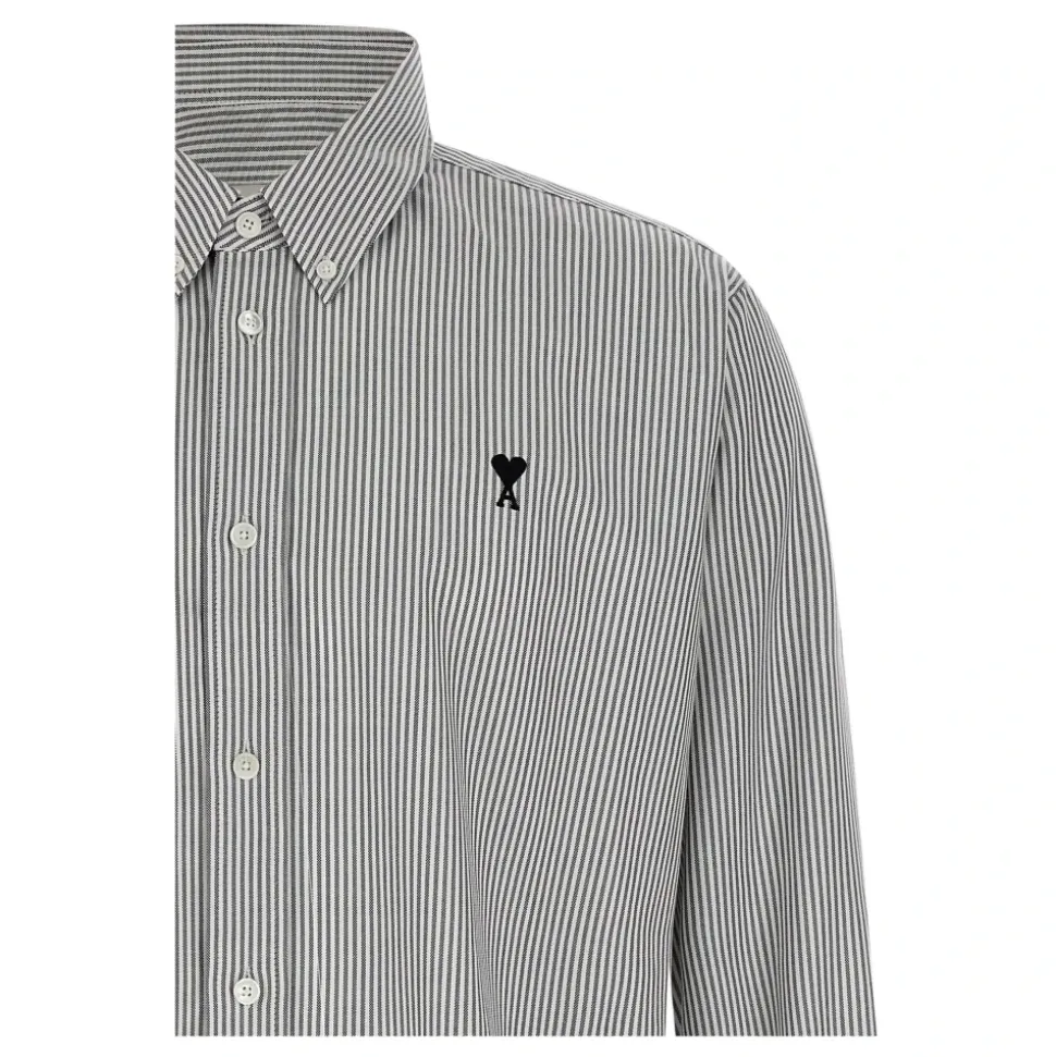 Chemise Oxford Classique Ami De Coeur à Rayures en Coton Boutonnée