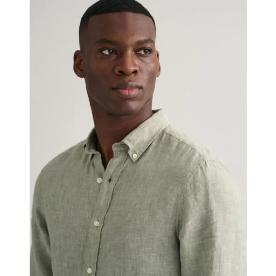 Chemise Slim en Lin avec Col Boutonné