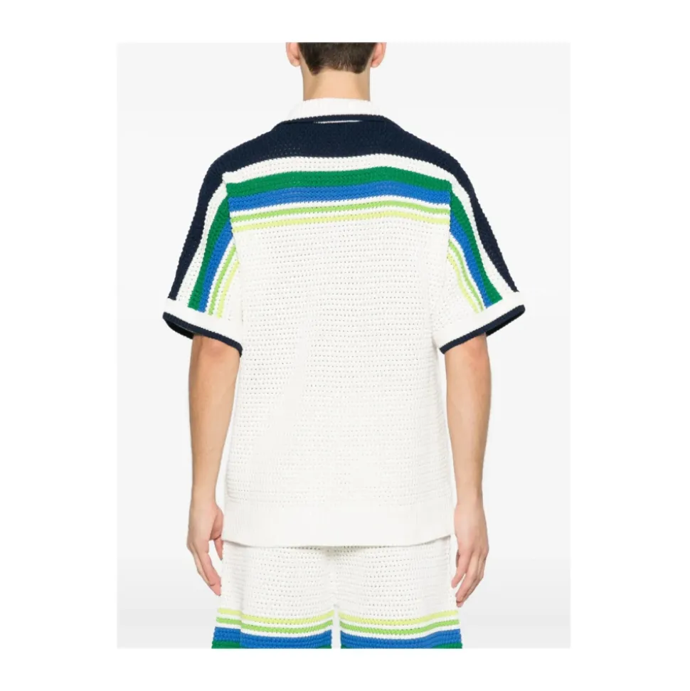 Chemise Tricotée à Manches Courtes Rayée