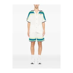 Chemise Tricotée à Manches Courtes Rayée