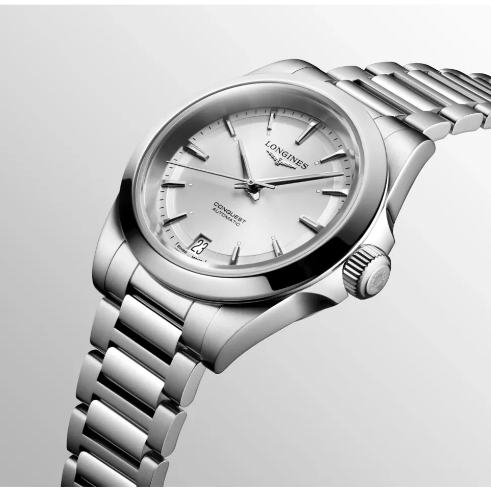 CONQUEST Cadran Argent Rayons de Soleil Montre en Acier